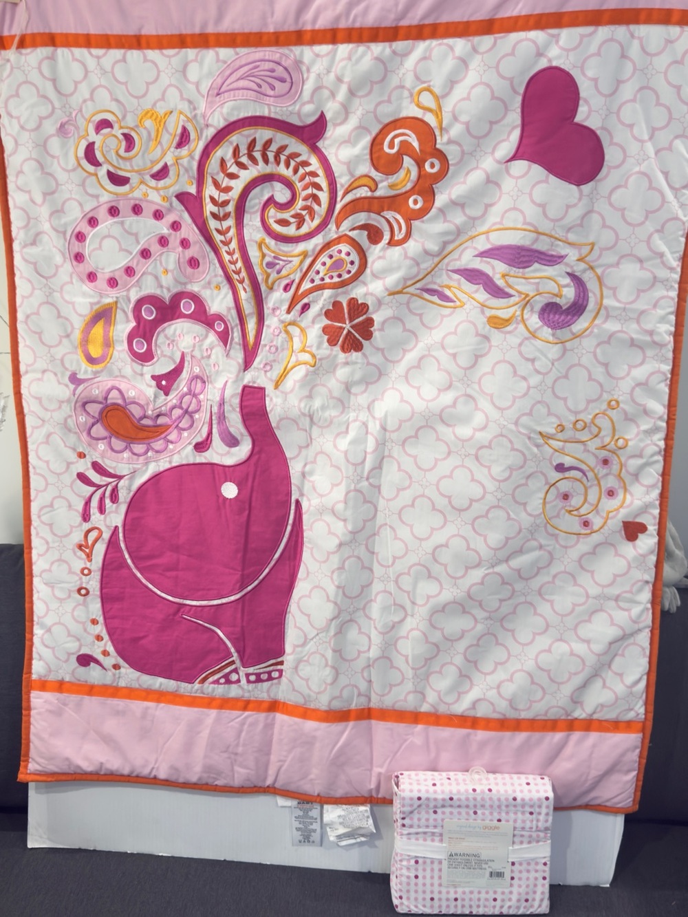 Jonathan Adler Pink and Orange Elephant Baby Crib bedding New see details